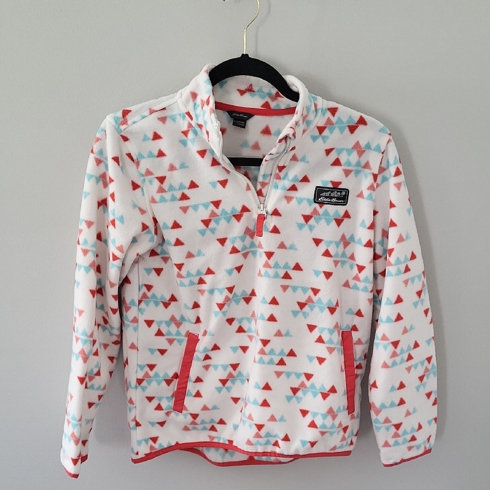 Kids' Fleece Pullover - White with Red and Blue Triangles